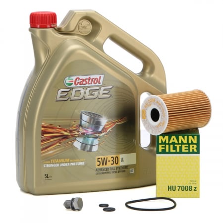Set Ulei Motor Castrol Edge LL 5W-30 5L + Filtru Ulei Mann Filter HU7008Z + Buson Golire Baie Ulei Oe Volkswagen Transporter T5 2003-2015 N90813202