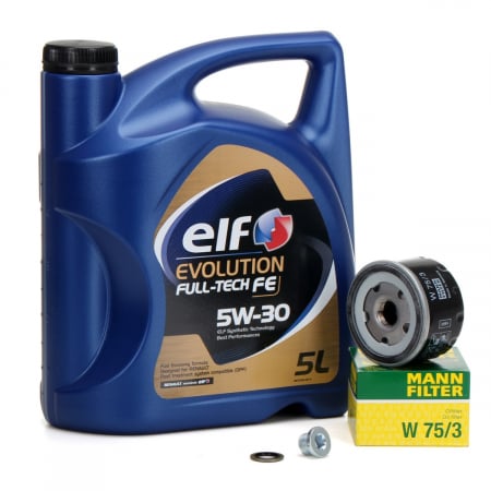 Pachet Revizie Ulei Motor Elf Evolution Full Tech FE 5W-30 5L + Filtru Ulei Mann Filter Nissan Note 1 2006-2013 W75/3 + Buson Golire Baie Ulei Fa1 518.471.001 + Garnitura Buson Golire Baie Ulei Fa1 54