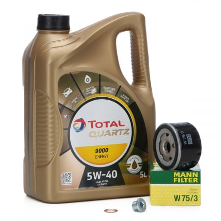 Pachet Revizie Ulei Motor Total Quartz 9000 Energy 5W-40 5L + Filtru Ulei Mann Filter Renault Twingo 1 1993-2012 W75/3 + Buson Golire Baie Ulei Fa1 518.471.001 + Garnitura Buson Golire Baie Ulei Fa1 9