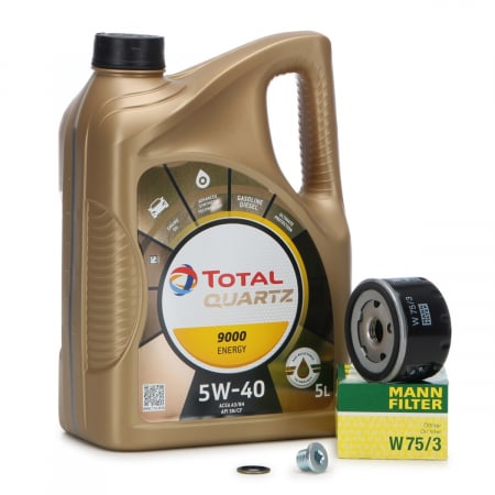 Pachet Revizie Ulei Motor Total Quartz 9000 Energy 5W-40 5L + Filtru Ulei Mann Filter Renault Thalia 2 2008→ W75/3 + Buson Golire Baie Ulei Fa1 518.471.001 + Garnitura Buson Golire Baie Ulei Fa1 542.4