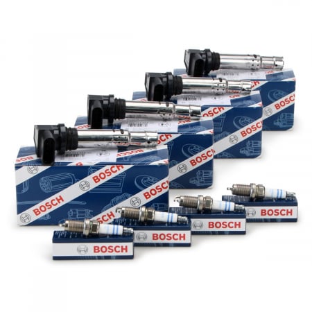 Set 4 Buc Bobina De Inductie Bosch + Set 4 Buc Bujie Bosch Volkswagen Passat CC 2011-2016 4 X 0 986 221 023 + 4 X 0 242 240 665