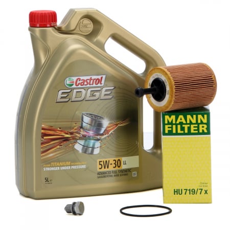 Set Ulei Motor Castrol Edge LL 5W-30 5L + Filtru Ulei Mann Filter HU719/7X + Buson Golire Baie Ulei Oe Seat Toledo 2 1998-2006 N90813202