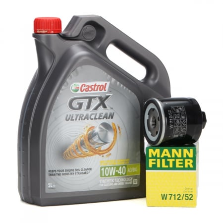Set Ulei Motor Castrol GTX Ultraclean 10W-40 5L(4L+1L) + Filtru Ulei Mann Filter W712/52