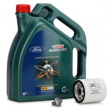 Set Ulei Motor Castrol Magnatec Ford 5W-30 A5 5L 15D5E8 + Filtru Ulei Motor Oe Ford 2468342 + Surub Golire Baie Ulei Oe Ford Focus C-Max 2004-2007 2261879