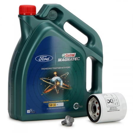Set Ulei Motor Castrol Magnatec Ford 5W-30 A5 5L 15D5E8 + Filtru Ulei Motor Oe Ford 2468342 + Surub Golire Baie Ulei Oe Ford Ranger TKE 2011→ 2261879